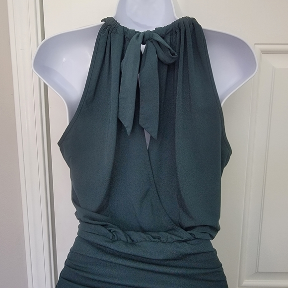 BCBG MAXAZRIA Dark Green Hunter Ruched Draped Bodycon Halter Dress Size M - Picture 6 of 9